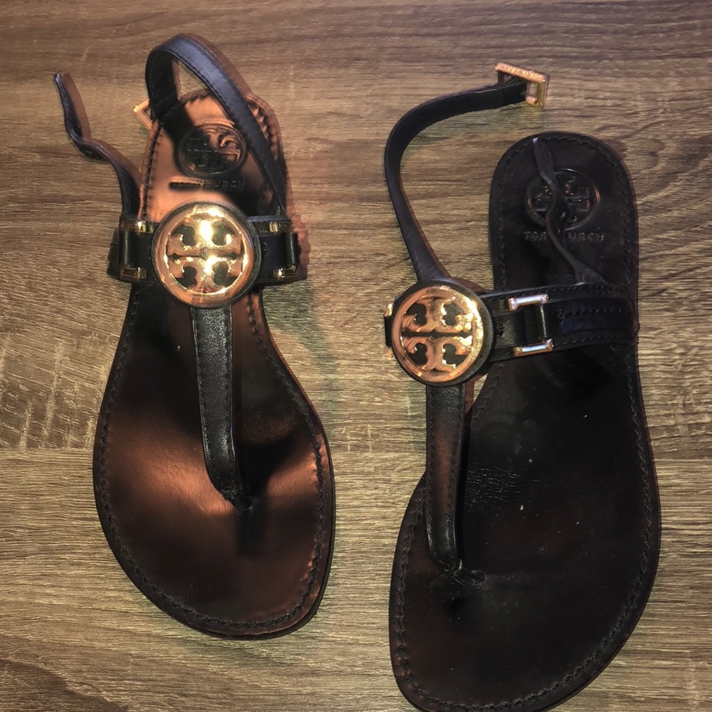 Black and gold Tory Burch sandals size 8